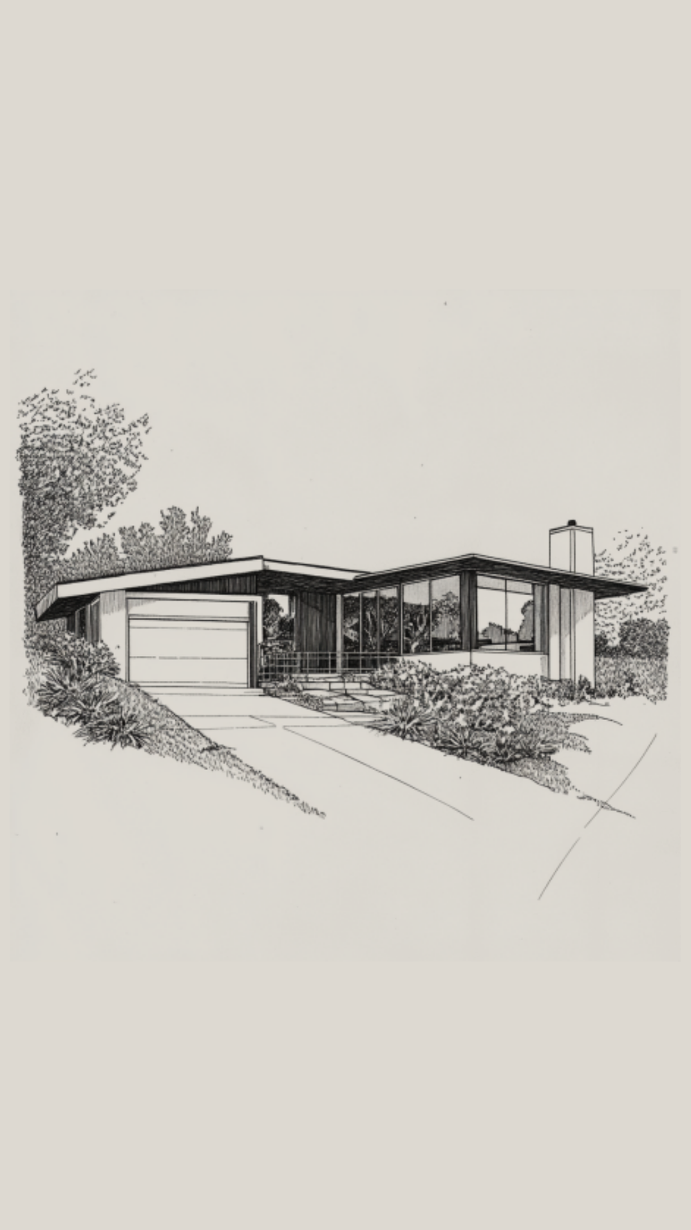 Illustration of a Mid-Century Modern style home