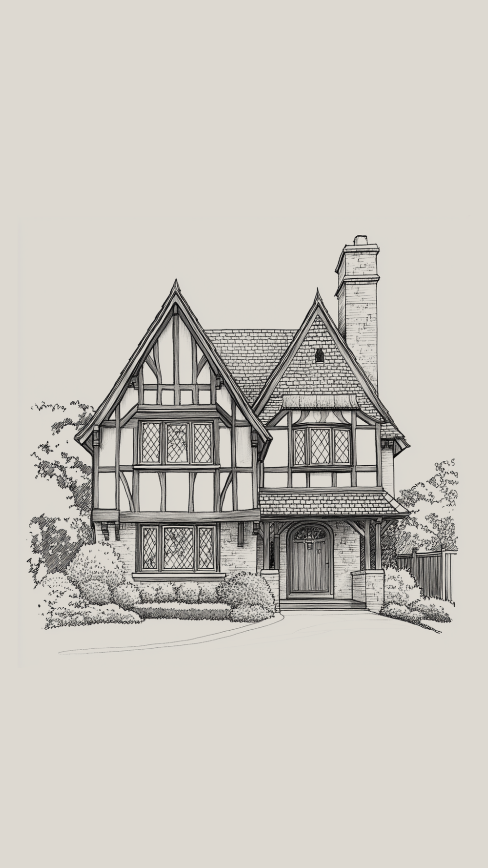 Illustration of a Tudor Revival style home